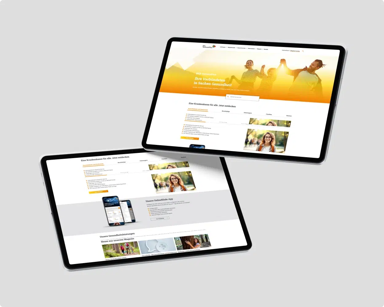 BKK Mockup-Übersicht Mockup der bkk Website auf zwei Tablets